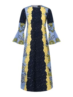 2024 VONDA Bohemian Ruffles Maxi Dresses Women Casual Flared Long Sleeve Vestidos Round Neck Loose Print Sundress Pleated Robes