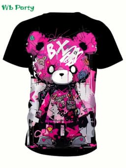 Fashion Bear Graphic T Shirts Summer Man Clothes O-Neck Men's Short Sleeve Tee Simple Y2k Clothes Breathable 3D Men's Clothing