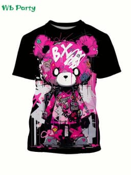 Fashion Bear Graphic T Shirts Summer Man Clothes O-Neck Men's Short Sleeve Tee Simple Y2k Clothes Breathable 3D Men's Clothing