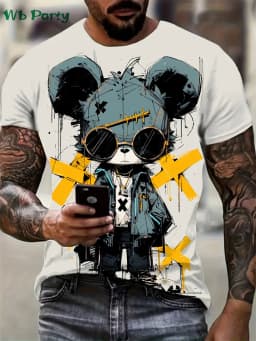 Fashion Bear Graphic T Shirts Summer Man Clothes O-Neck Men's Short Sleeve Tee Simple Y2k Clothes Breathable 3D Men's Clothing