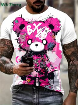 Fashion Bear Graphic T Shirts Summer Man Clothes O-Neck Men's Short Sleeve Tee Simple Y2k Clothes Breathable 3D Men's Clothing