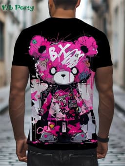 Fashion Bear Graphic T Shirts Summer Man Clothes O-Neck Men's Short Sleeve Tee Simple Y2k Clothes Breathable 3D Men's Clothing