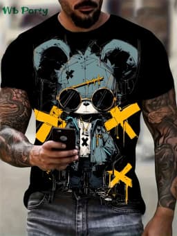 Fashion Bear Graphic T Shirts Summer Man Clothes O-Neck Men's Short Sleeve Tee Simple Y2k Clothes Breathable 3D Men's Clothing