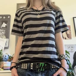 Women Black Grunge T-Shirts Short Sleeve Basic Shirt Coquette y2k Top Spring Strip Vintage Tees Fairycore Pullovers Streetwear