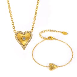 Vintage Heart Pendant Necklace Bracelet For Women Zircon Waterproof Stainless Steel Chain Banquet Daily Jewelry Gift