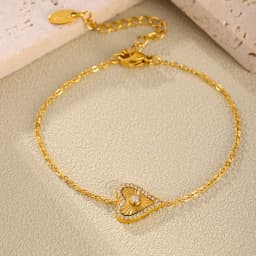 Vintage Heart Pendant Necklace Bracelet For Women Zircon Waterproof Stainless Steel Chain Banquet Daily Jewelry Gift