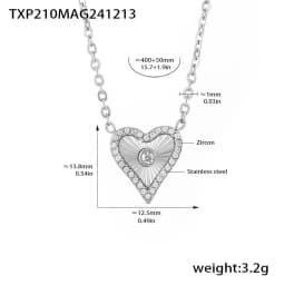 Vintage Heart Pendant Necklace Bracelet For Women Zircon Waterproof Stainless Steel Chain Banquet Daily Jewelry Gift