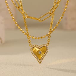 Vintage Heart Pendant Necklace Bracelet For Women Zircon Waterproof Stainless Steel Chain Banquet Daily Jewelry Gift