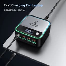 8 Port GaN USB C Fast Charger LED Display 4 Port Type C PD 100W SCP 22.5W Charging Station for IPhone 15 Samsung Tablet Macbook