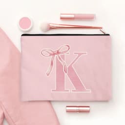Pink Makeup Bags Initial Letter Cosmetic Zipper Pouch for Sister Girls Beauty School Graduation Travel Organizer Toiletries Bag