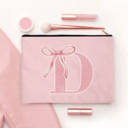 Pink Makeup Bags Initial Letter Cosmetic Zipper Pouch for Sister Girls Beauty School Graduation Travel Organizer Toiletries Bag
