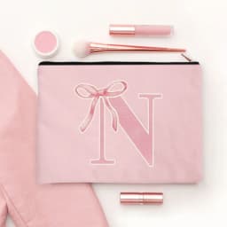 Pink Makeup Bags Initial Letter Cosmetic Zipper Pouch for Sister Girls Beauty School Graduation Travel Organizer Toiletries Bag