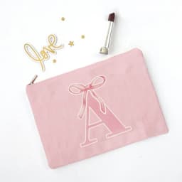Pink Makeup Bags Initial Letter Cosmetic Zipper Pouch for Sister Girls Beauty School Graduation Travel Organizer Toiletries Bag