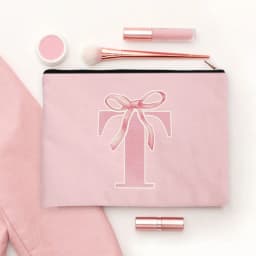 Pink Makeup Bags Initial Letter Cosmetic Zipper Pouch for Sister Girls Beauty School Graduation Travel Organizer Toiletries Bag