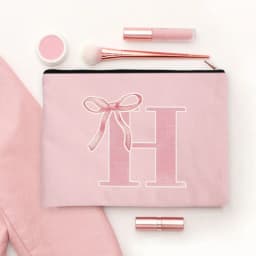 Pink Makeup Bags Initial Letter Cosmetic Zipper Pouch for Sister Girls Beauty School Graduation Travel Organizer Toiletries Bag