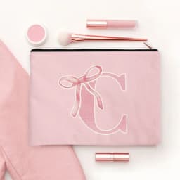Pink Makeup Bags Initial Letter Cosmetic Zipper Pouch for Sister Girls Beauty School Graduation Travel Organizer Toiletries Bag