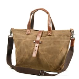 Wax canvas women's bag simple handbag horizontal solid color retro shoulder crossbody bag men's pleated Tote bag