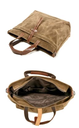 Wax canvas women's bag simple handbag horizontal solid color retro shoulder crossbody bag men's pleated Tote bag