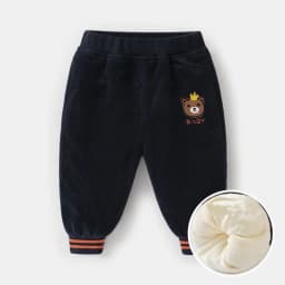1pcs Boys Girls Winter Velvet Corduroy Kid Pants Little Bear Cartoon Mid Waist Warm Pantalone Baggy Thick Plush Children Trouser