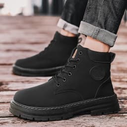 Men's Boots Autumn New High Top Workwear Boots British Style Korean Version Thick Soled Lace Up Anti Slip Warm Men Boots