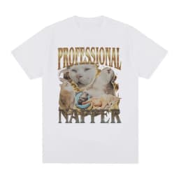 Professional Napper Funny Cat Meme T-shirt Men Women Casual Cotton Oversized T Shirt Fashion Vintage O-Neck T-shirts Streetwear