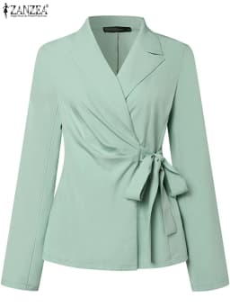 ZANZEA Classy Office Lady Blazer Suits Elegant Women Tied Waist Top and Pant 2pcs Outfit 2025 Trend Streetwear Commute Pant Sets