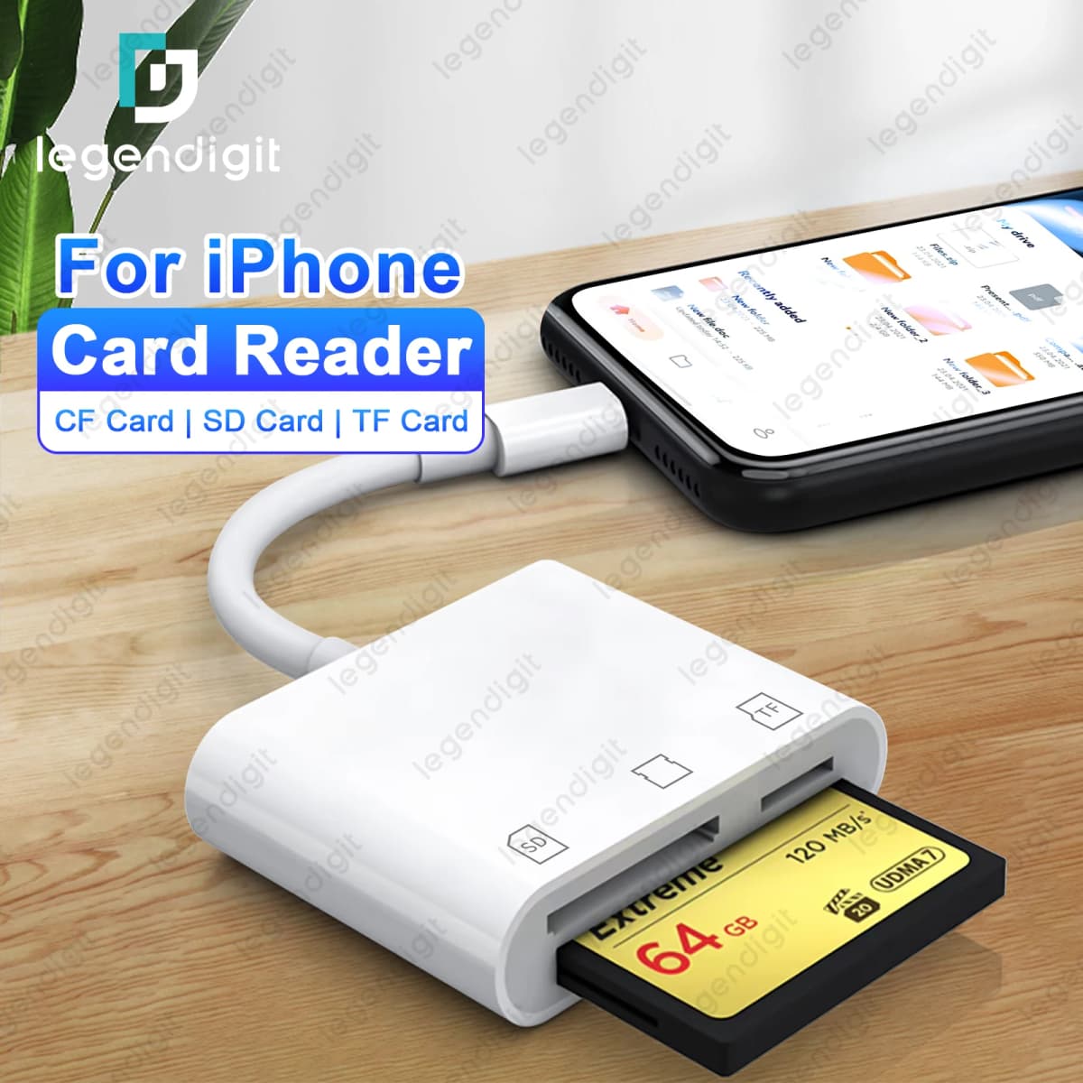 3in1 CF Card Slots Memory Card Reader for iPhone Camera Supports SD TF CF Flash Card Adapter Portable Micro SD Card Reader