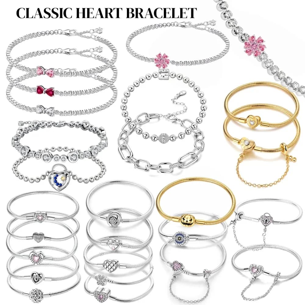2026 Valentine New 925 Silver Pink Bow Full Diamond Bracelet Original 17-20CM Fit DIY Charm Women Birthday Jewelry Gifts