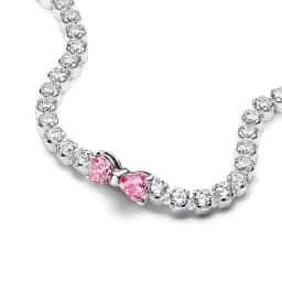 2026 Valentine New 925 Silver Pink Bow Full Diamond Bracelet Original 17-20CM Fit DIY Charm Women Birthday Jewelry Gifts