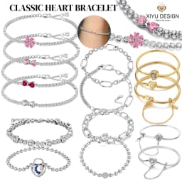 2026 Valentine New 925 Silver Pink Bow Full Diamond Bracelet Original 17-20CM Fit DIY Charm Women Birthday Jewelry Gifts