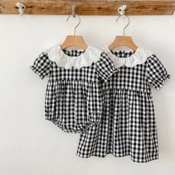 0-6Y Sister Clothes Dress Summer Newborn Baby Girls Sister Grid Dress Toddler Jumpsuit Baby Clothes Infant Girls Children Dress