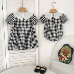 0-6Y Sister Clothes Dress Summer Newborn Baby Girls Sister Grid Dress Toddler Jumpsuit Baby Clothes Infant Girls Children Dress