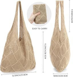 Women'S Crochet Foldable Woven Bag Summer Beach Handbag, Beautiful Hippie Knitted Bag Hollowed Out Retro Shoulder Bag