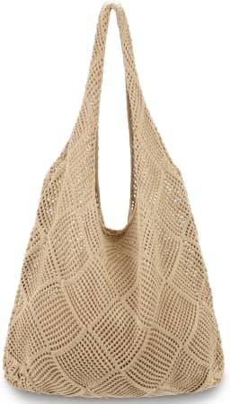 Women'S Crochet Foldable Woven Bag Summer Beach Handbag, Beautiful Hippie Knitted Bag Hollowed Out Retro Shoulder Bag
