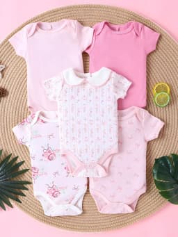 Girl Clothes 5PCS Baby Baby Girls Onesie Summer Cotton Fabric Short-Sleeved Jumpsuit Newborn Baby Clothes 0-9 Months
