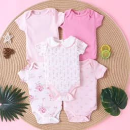 Girl Clothes 5PCS Baby Baby Girls Onesie Summer Cotton Fabric Short-Sleeved Jumpsuit Newborn Baby Clothes 0-9 Months