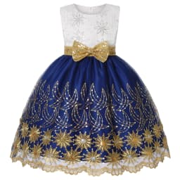 2025 Autumn and Winter New Children's Mesh Gold Sequins Embroidered Bow Tie Dress Princess Dress Skirt Wedding Birthday