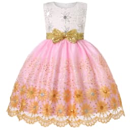 2025 Autumn and Winter New Children's Mesh Gold Sequins Embroidered Bow Tie Dress Princess Dress Skirt Wedding Birthday