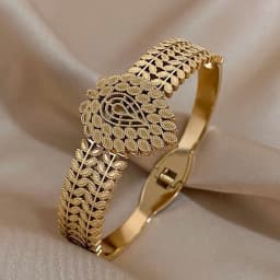 316L Stainless Steel Gold Color Cuff Bracelet for Women Exaggerated Leaves Waterdrop Chunky Bangles Bracelets Waterproof Jewelry