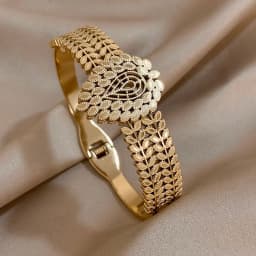 316L Stainless Steel Gold Color Cuff Bracelet for Women Exaggerated Leaves Waterdrop Chunky Bangles Bracelets Waterproof Jewelry