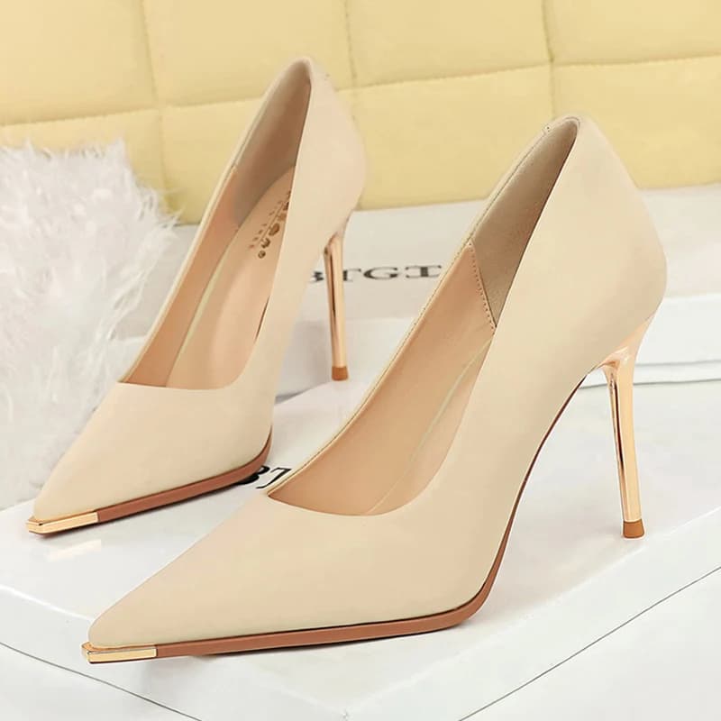 Women 9.5cm High Heels Pumps Lady Party Leather Formal Shoes Metal Thin High Heels Female Elegant Catwalk Shoes