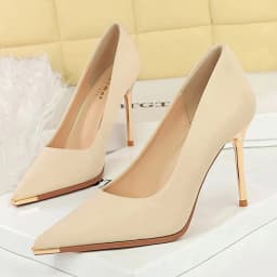 Women 9.5cm High Heels Pumps Lady Party Leather Formal Shoes Metal Thin High Heels Female Elegant Catwalk Shoes