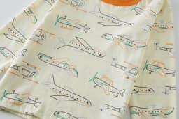 Children's 100% Cotton Sleepwear Set with Full Printed Cartoon Airplane Long Sleeved Long Pajamas for Children Aged 1-8 2Ps