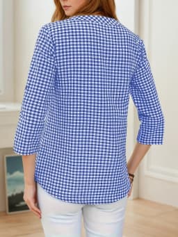 Plus Size Spring Autumn Women Fine Plaid Fashion Long Sleeve V-Neck Blouse Slim Fit Temperament Top Belly Covering Small Shirts