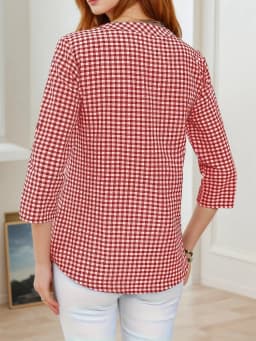 Plus Size Spring Autumn Women Fine Plaid Fashion Long Sleeve V-Neck Blouse Slim Fit Temperament Top Belly Covering Small Shirts