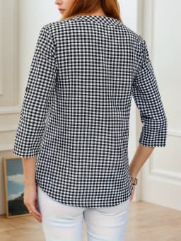 Plus Size Spring Autumn Women Fine Plaid Fashion Long Sleeve V-Neck Blouse Slim Fit Temperament Top Belly Covering Small Shirts