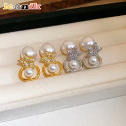 Lennik Exquisite Fashion Zircon Star 925 Sterling Silver Stud Earrings, Faux Pearl Luxury Design, Versatile for Daily/Party,