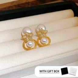 Lennik Exquisite Fashion Zircon Star 925 Sterling Silver Stud Earrings, Faux Pearl Luxury Design, Versatile for Daily/Party,