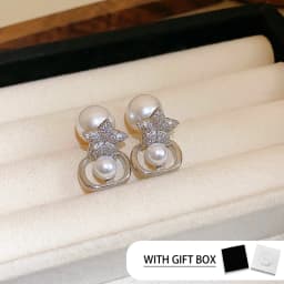 Lennik Exquisite Fashion Zircon Star 925 Sterling Silver Stud Earrings, Faux Pearl Luxury Design, Versatile for Daily/Party,