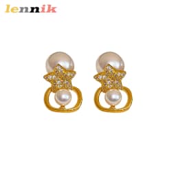 Lennik Exquisite Fashion Zircon Star 925 Sterling Silver Stud Earrings, Faux Pearl Luxury Design, Versatile for Daily/Party,